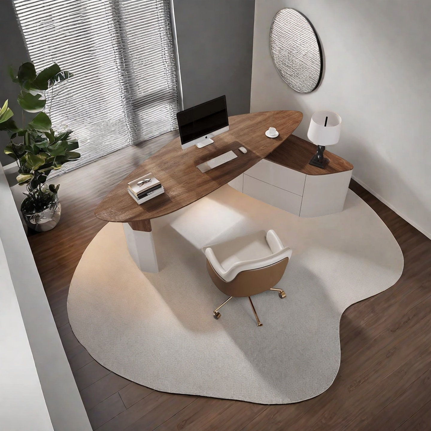 Hokku Designs Premium Solid Wood Executive Office Table with Art ...