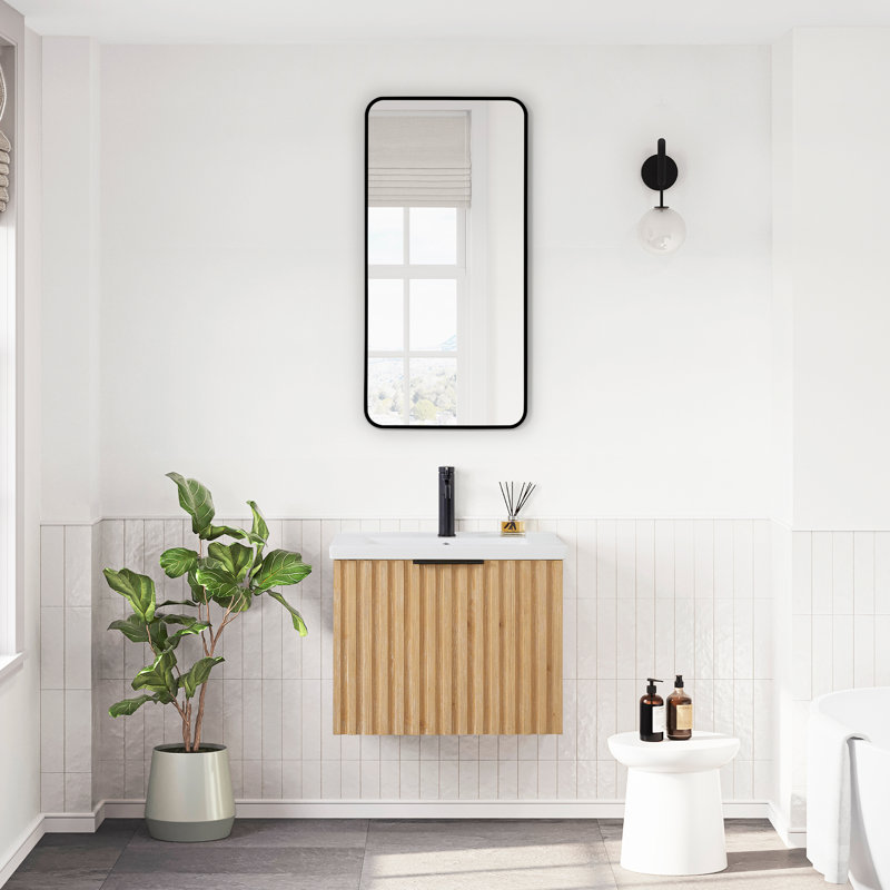 Meuble-lavabo simple 24 po Daley gris cendré délavé avec comptoir en céramique blanche