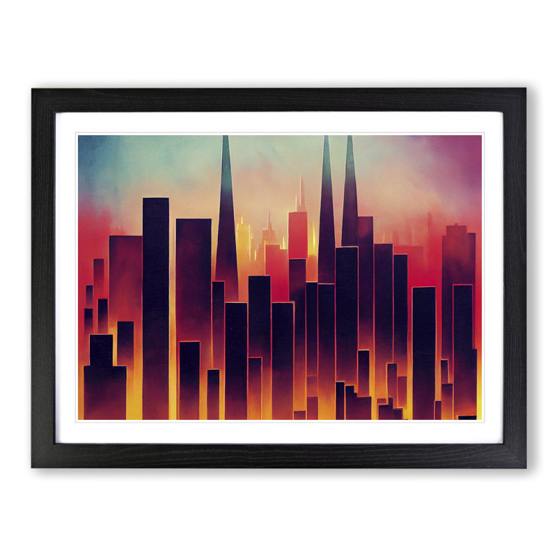 Flourishing City Skyline Architecture Abstract - Single Picture Frame Painting, 34cm H x 46cm W x 2cm D, Black