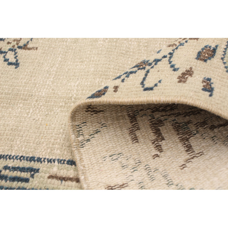 Tapis décoratif beige en laine de conception unique 5 pi 10 po x 8 pi 11 po noué à la main
