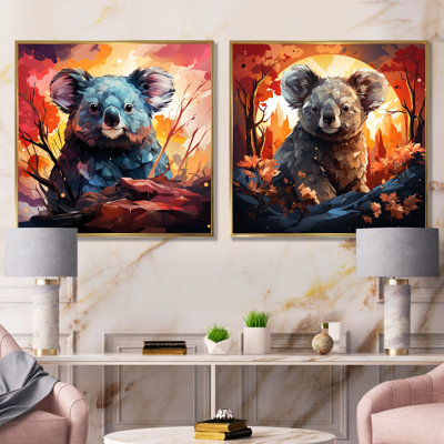 Koala Fiery Sunset I - ensemble de 2 reproductions d'art mural Koala