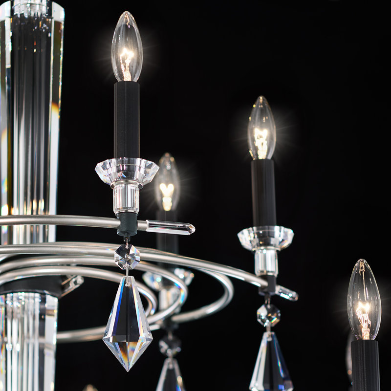 Tempest 12 Light Crystal LED Chandelier, Black/Soft Silver