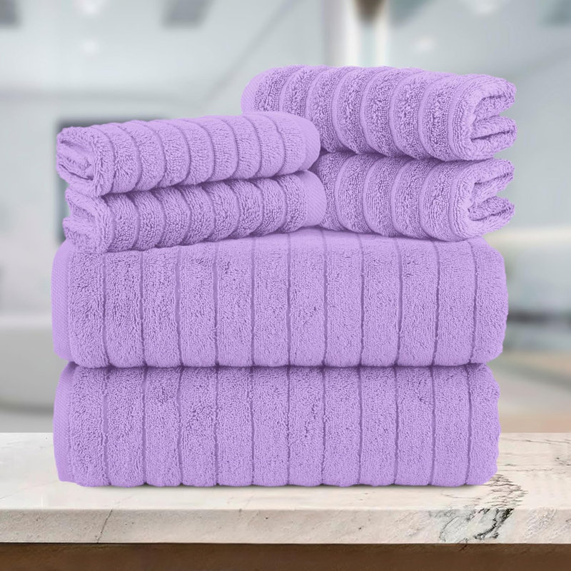 Elegant Comfort 100% Turkish Cotton Corduroy Ribbed Luxury Bath Towels 6-Piece Set, Premium Feel - Quick Dry, Highly Absorbent, Contains 2 Bath Towels, 2 Hand Towels, And 2 Washcloths
