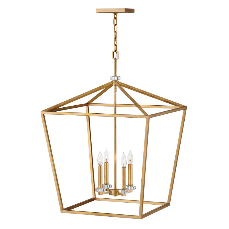 Lustre géométrique à 4 lumières Stinson, H 23 po x l 16 po x P 16 po, Laiton vieilli, Laiton vieilli