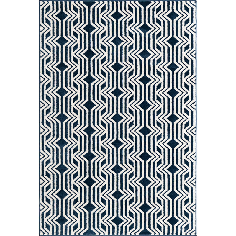 Tapis contemporain Bramore de couleur bleu marine, Rectangle 7 pi 10 po x 10 pi