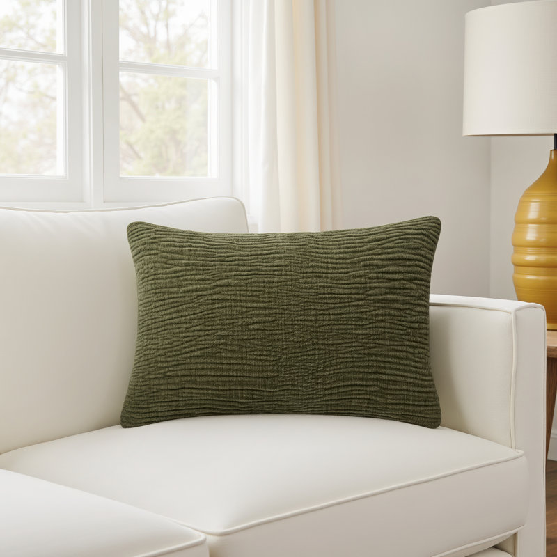 Edan Textured Reversible Pillow Cover & Insert, Rectangle 13"H x 21"W, Olive, Down