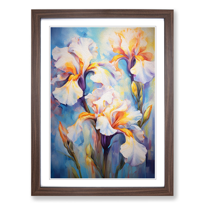 Iris Flower Impressionism No.4 - Single Picture Frame Print on Wood, Walnut Framed, 64cm H x 46cm W x 2cm D