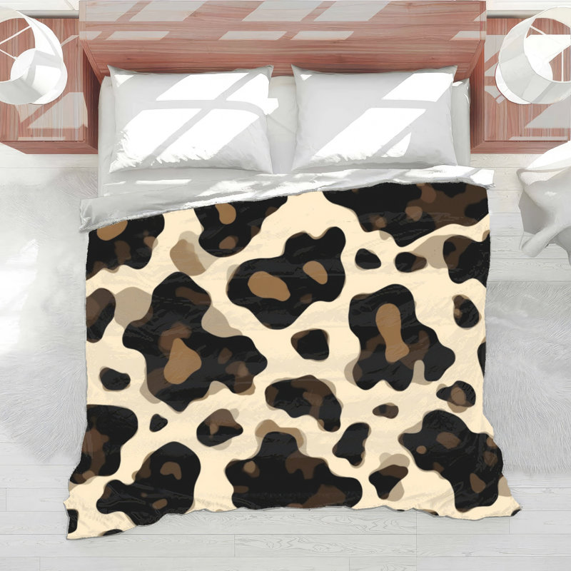 Leopard Print Pattern Comforter, Twin Extra Long, Dark Brown Black