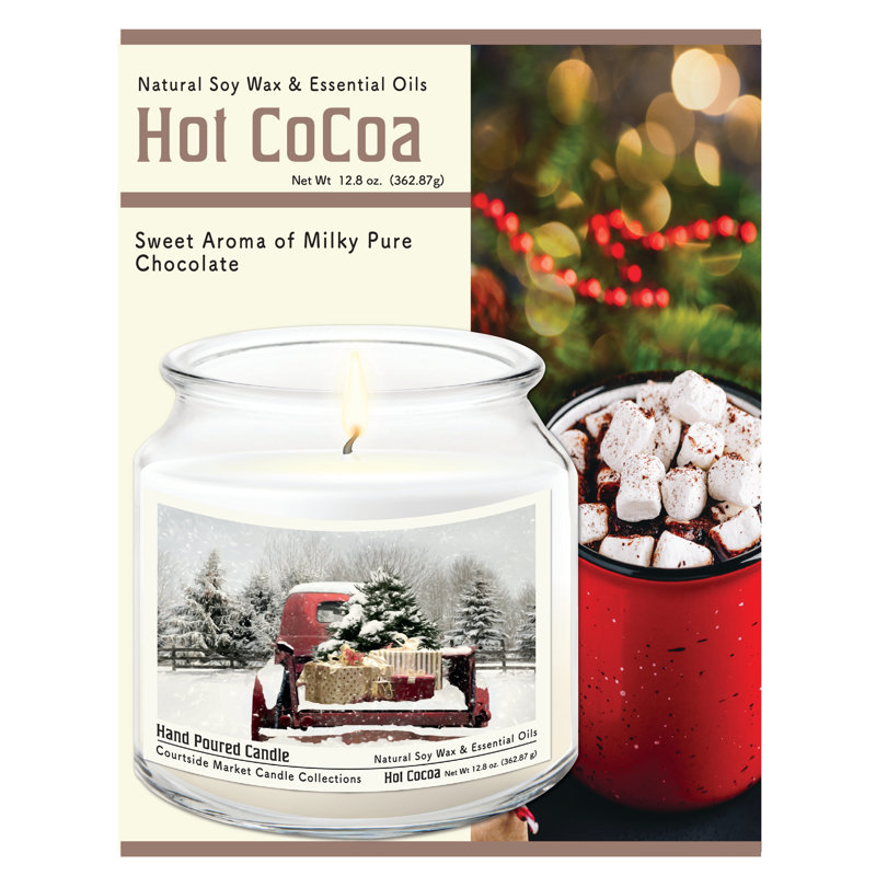 Bougie en pot de verre de 400 g (14 oz) en forme de camion de Noël rouge, avec couvercle en métal argenté brossé
