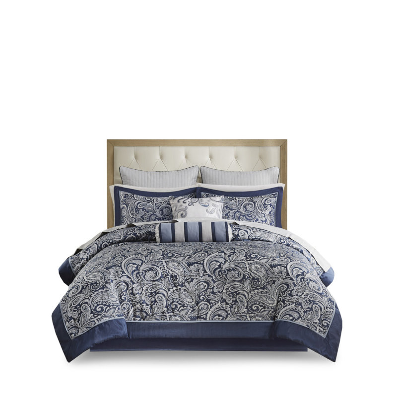 Ensemble d'édredon 12 pièces avec draps en coton bleu marine, Édredon très grand + 11 pièces supplémentaires