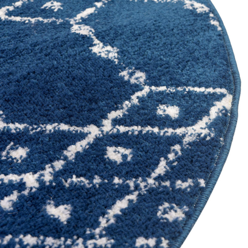 Tapis bleu marine / blanc Lenwood, Ovale 4 pi 1 po x 6 pi 1 po