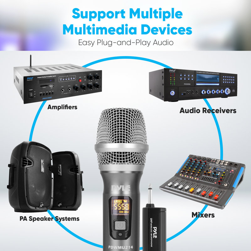 Pyle UHF Wireless Microphone System Kit - Dual Professional Battery Operated Handheld Dynamic