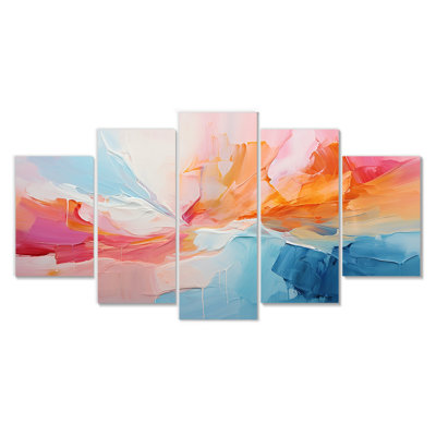 «Pink Bliss Sunset Celebration», ensemble de 5 décorations murales abstraites