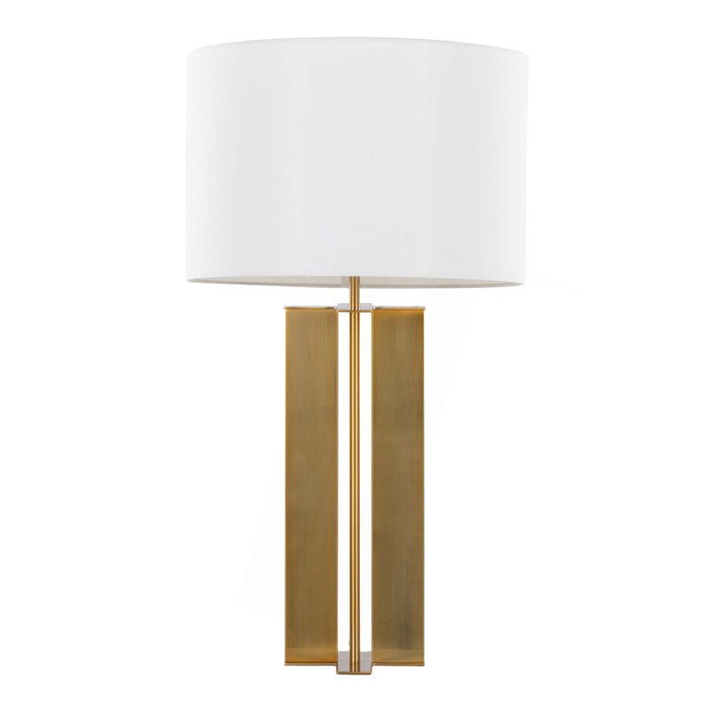 Lampe de table contemporaine en métal 28 po avec lin blanc Cosmo, Doré