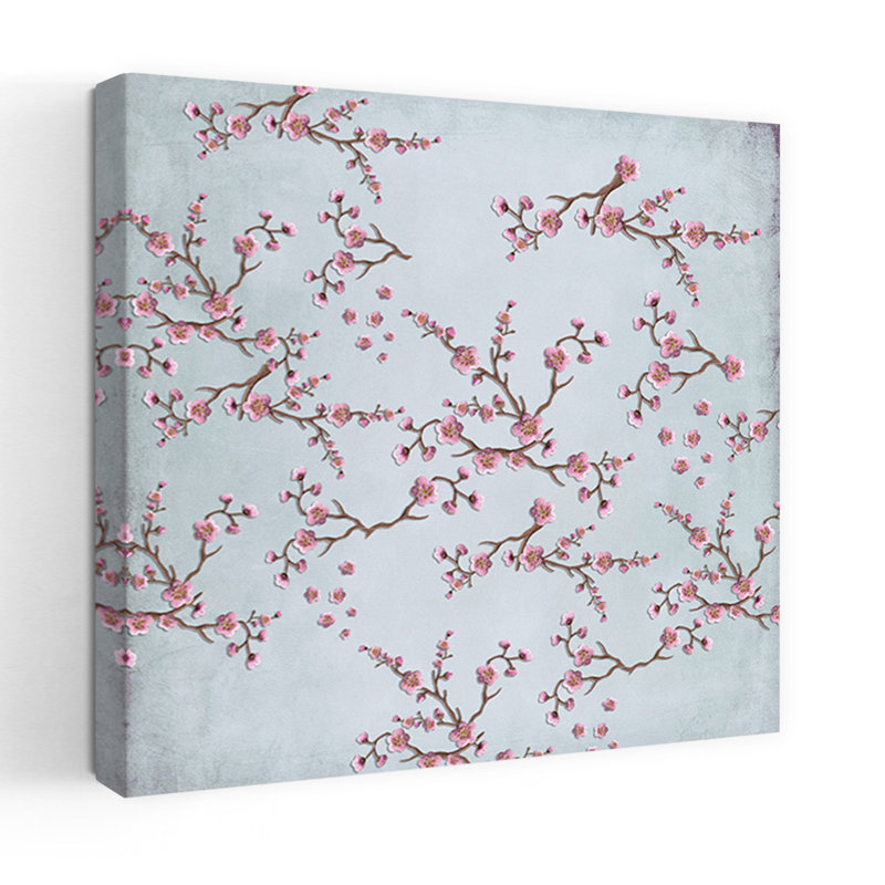 Art mural de cerisier en fleurs avec fleurs roses, H 18 po x l 18 po