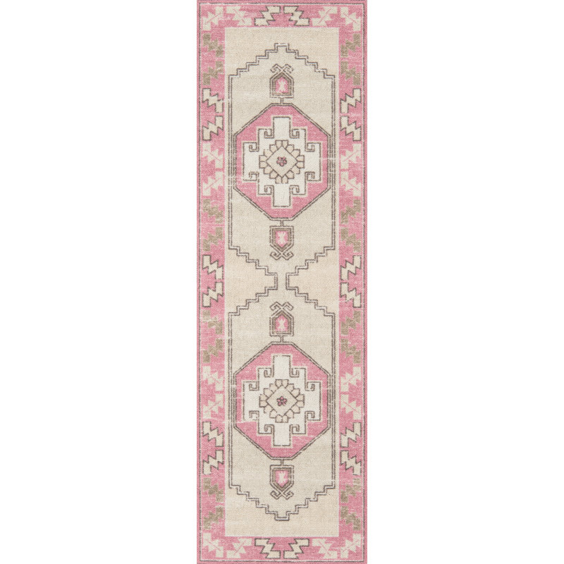 Tapis oriental rose/beige/brun, Tapis de couloir 2 pi 3 po x 7 pi 6 po