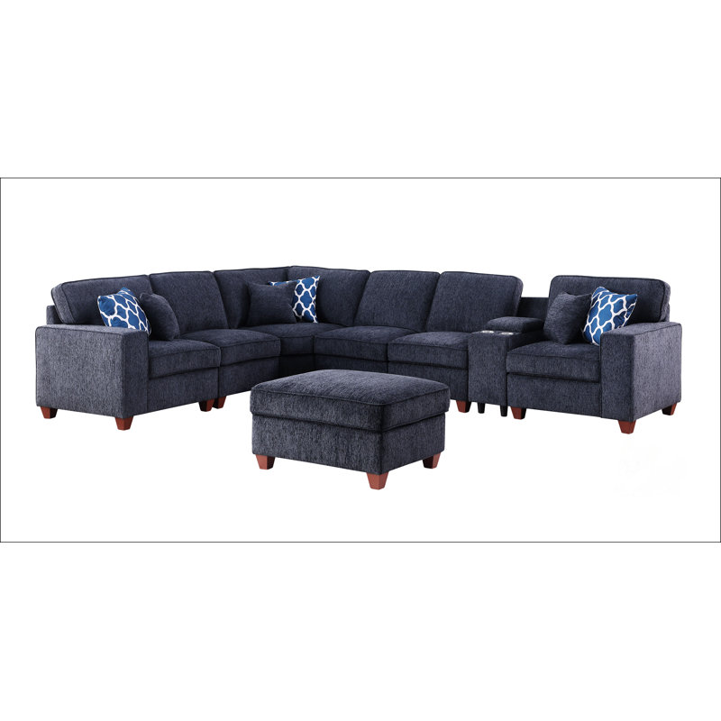 Sectional Sofa With Ottoman, 35" H x 99.25" W x 136.25" D, Black Chenille