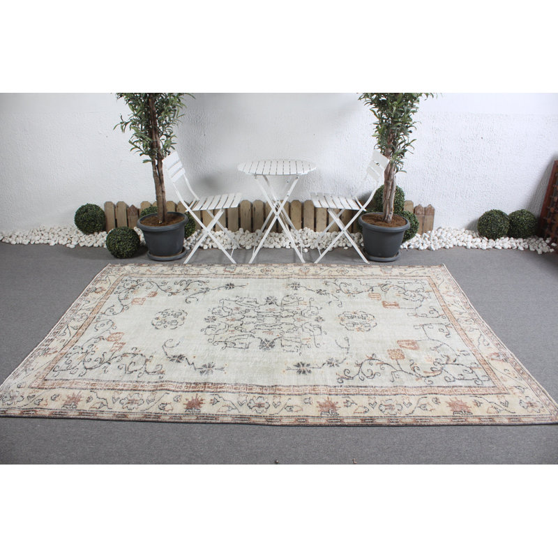 Grand tapis turc Oushak rétro idéal pour les salons et les cuisines avec des accents verts