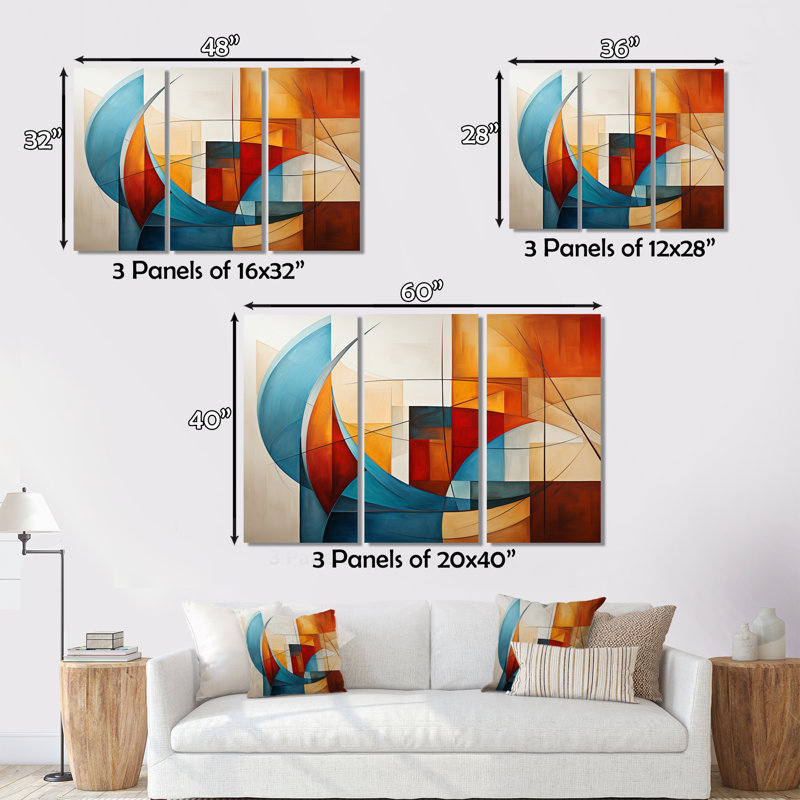 «Cubism Geometric Portrait IX», reproduction sur toile tendue de 3 pièces, H 28 po x l 36 po x P 1 po