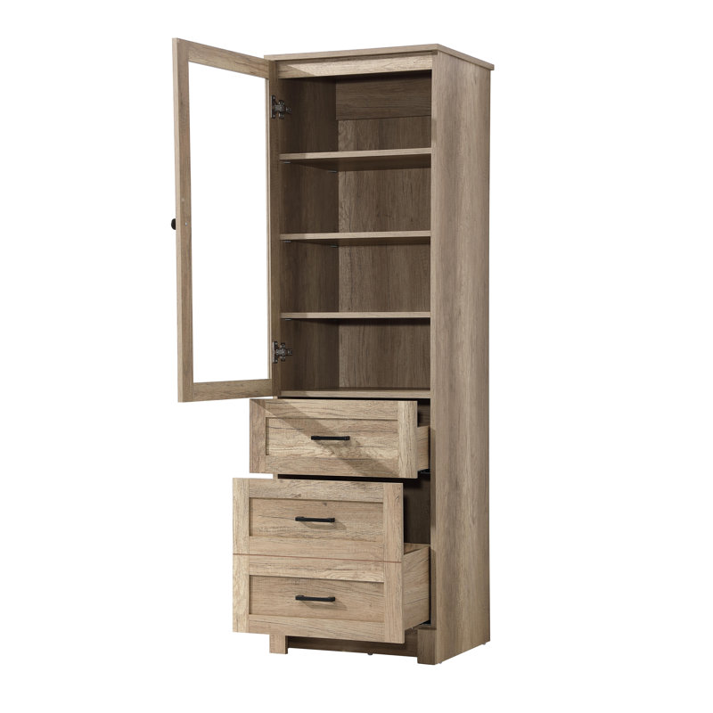 Armoire de rangement en verre pour salle de bain 20 pouces en chêne naturel, Chêne naturel, H 65 po x l 20 po x P 65 po
