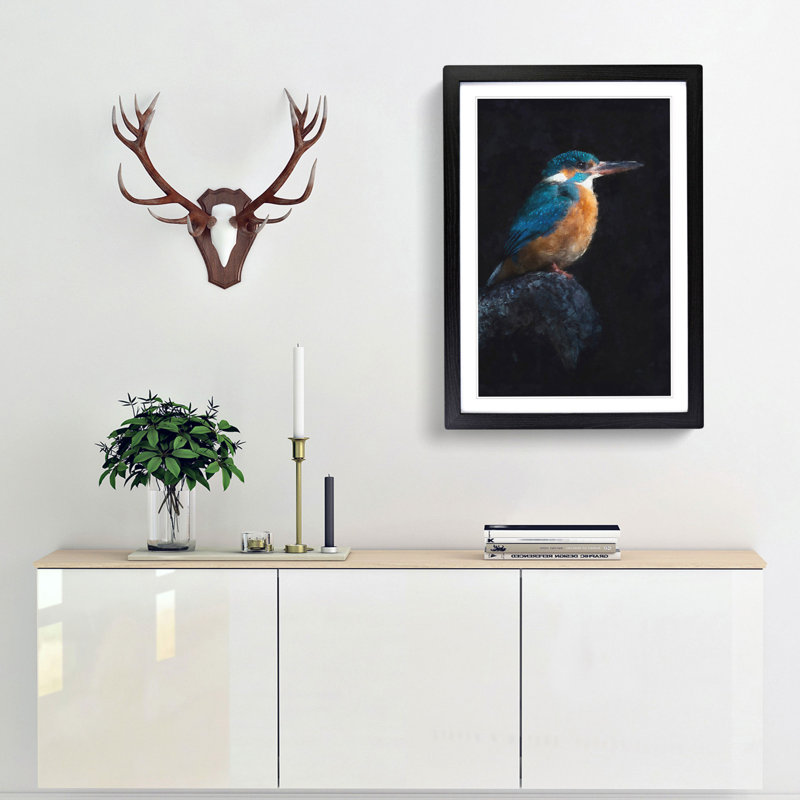 Kingfisher Bird - Picture Frame Painting Print, 63cm H x 45cm W x 2cm D, Black Framed