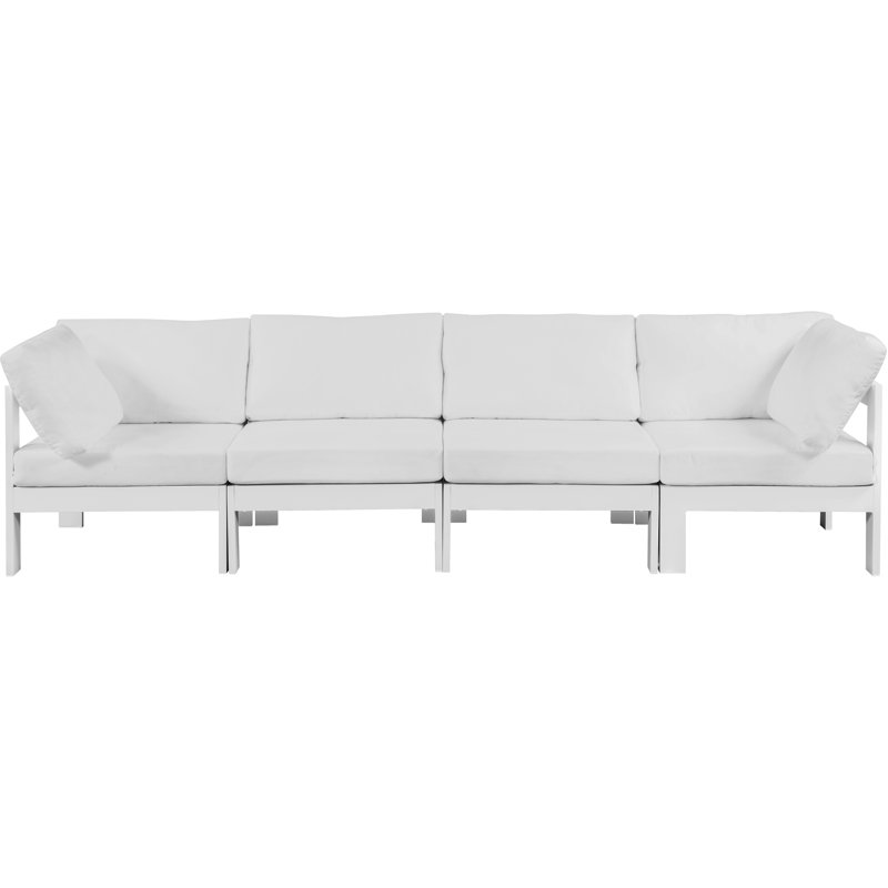 Kylis 120'' Wide Aluminum Patio Sofa with Cushions, White, White