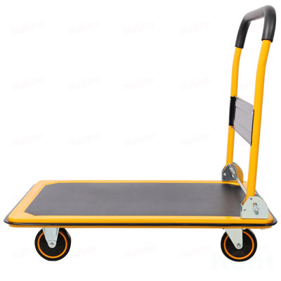 Chariot à plate-forme pliable à poussoir avec capacité de charge de 660 lb. Noir et jaune