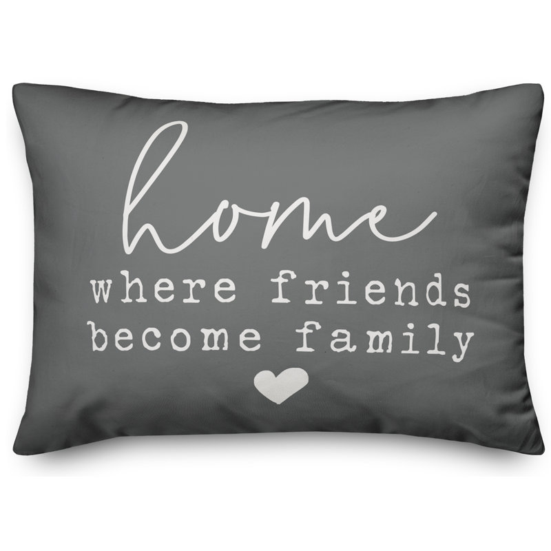 Textual Outdoor Throw Pillow, Dark Gray/White