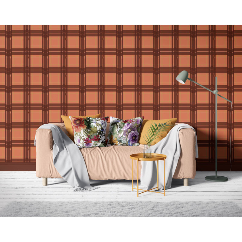 Warped Plaid Wallpaper, Orange/Red/Maroon/Green