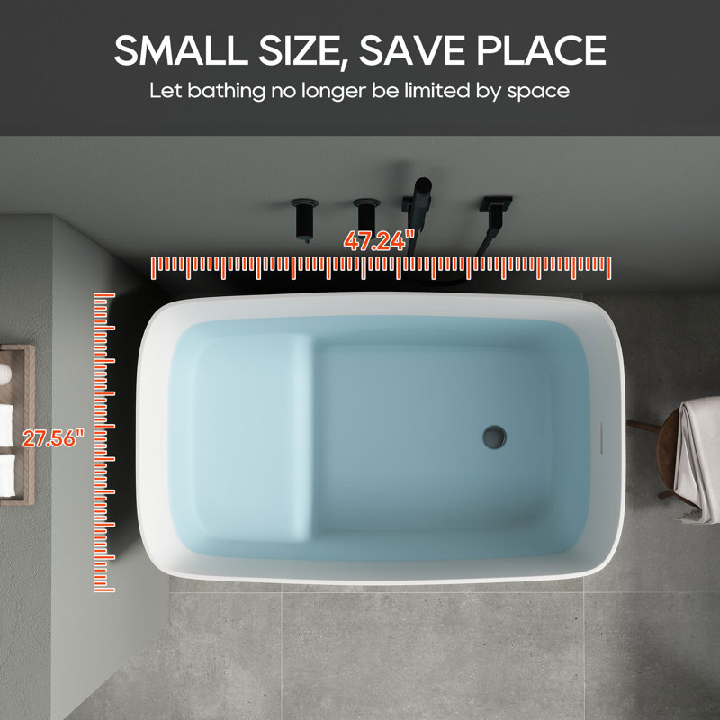 47'' Freestanding Soaking Solid Surface Bathtub In White