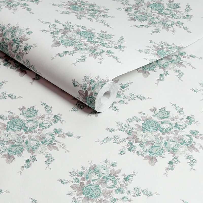 Rachel Ashwell Rose Blossom Teal Wallpaper, Blue