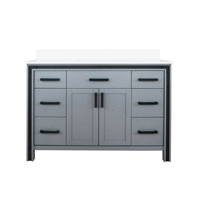 Meuble-lavabo gris foncé 48 po X 22 po avec marbre de culture - cadre en bois massif, fermeture en douceur, égratignure et teinture, une armoire de rangement à six tiroirs, prêt pour 1 installation de robinet, l 48 po x P 22 po