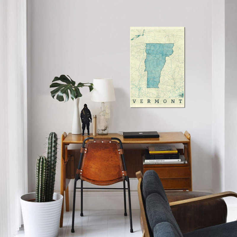« vermont map », impression sur toile, H 40 po x l 26 po x P 1,5 po, Toile tendue, Pas de tapis