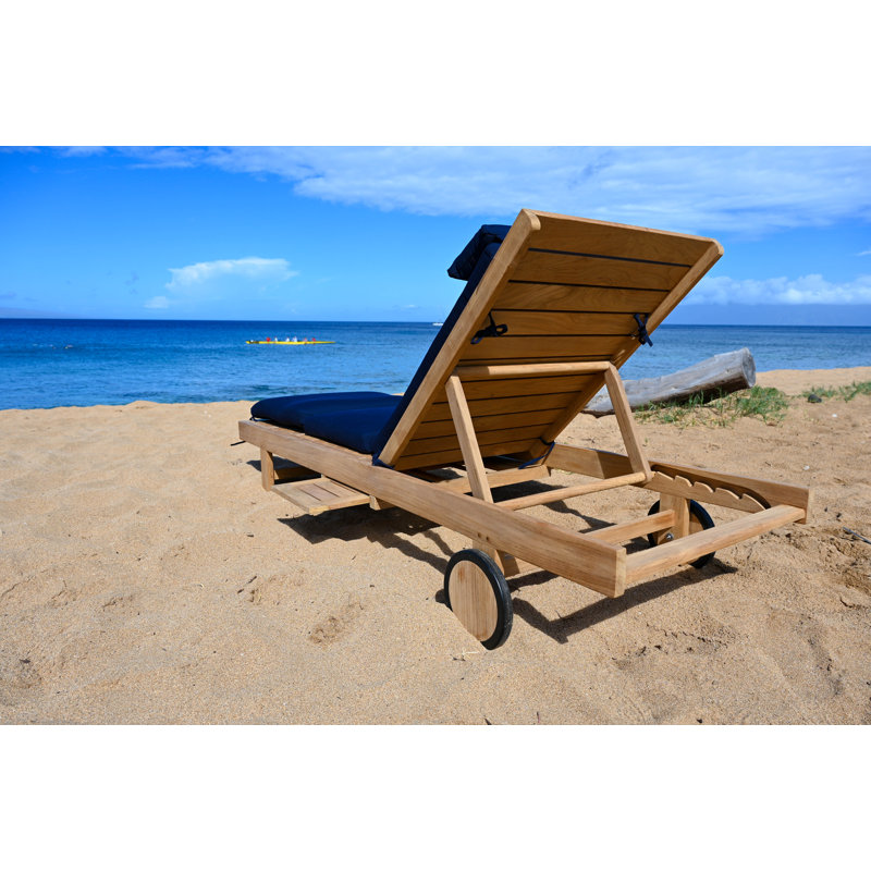 Quincy Outdoor Teak Chaise Lounge, Spectrum Indigo Sunbrella® Plainweave
