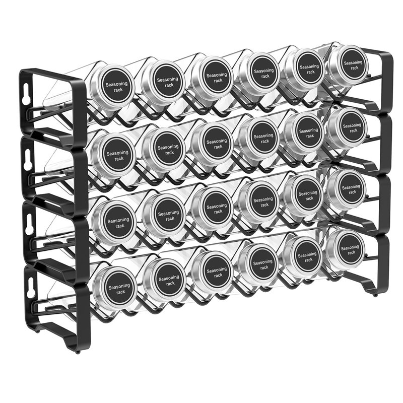 Ensemble de pots et support à épices empilables 24 pots, Noir
