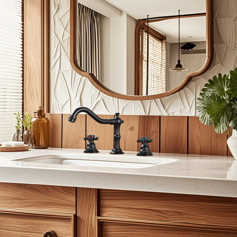HGN 8 inches 3 Holes  Bathroom Faucet with Pop-up Drain, Matte Black