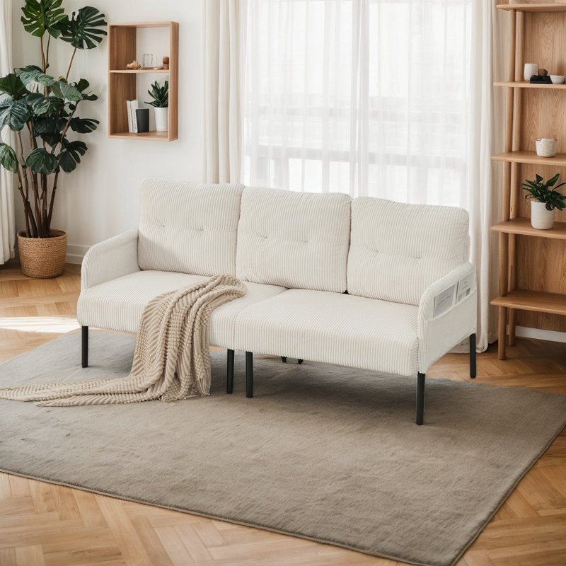 Plush Oversized Modern Corduroy Upholstered Double-Seater Loveseat, Cozy High-Density Cushioned Couch With Sleek Sturdy Metal Support Legs