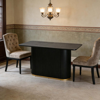 Table de comptoir 63 "Mid-Century moderne, panneau de fibres à densité moyenne noir avec base à piédestal Tambour, 4-6 places pour la salle à manger et le salon