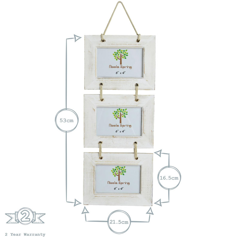 Nicola Spring - Rustic Wooden Hanging 3 Photo Frames - 6 x 4", White