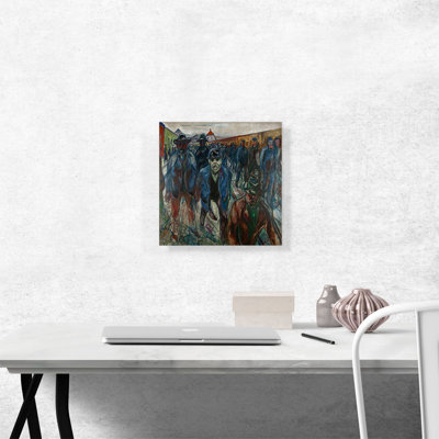 Travailleurs sur leur chemin vers la maison par Edvard Munch, reproduction d'art sur toile tendue