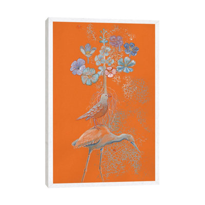 Heron Dreams On Orange by Miri Eshet - Print on Canvas