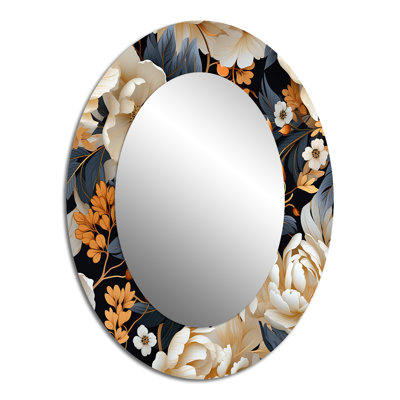 Magnifique Magnolia Blooms - Miroir décoratif floral ovale sur métal