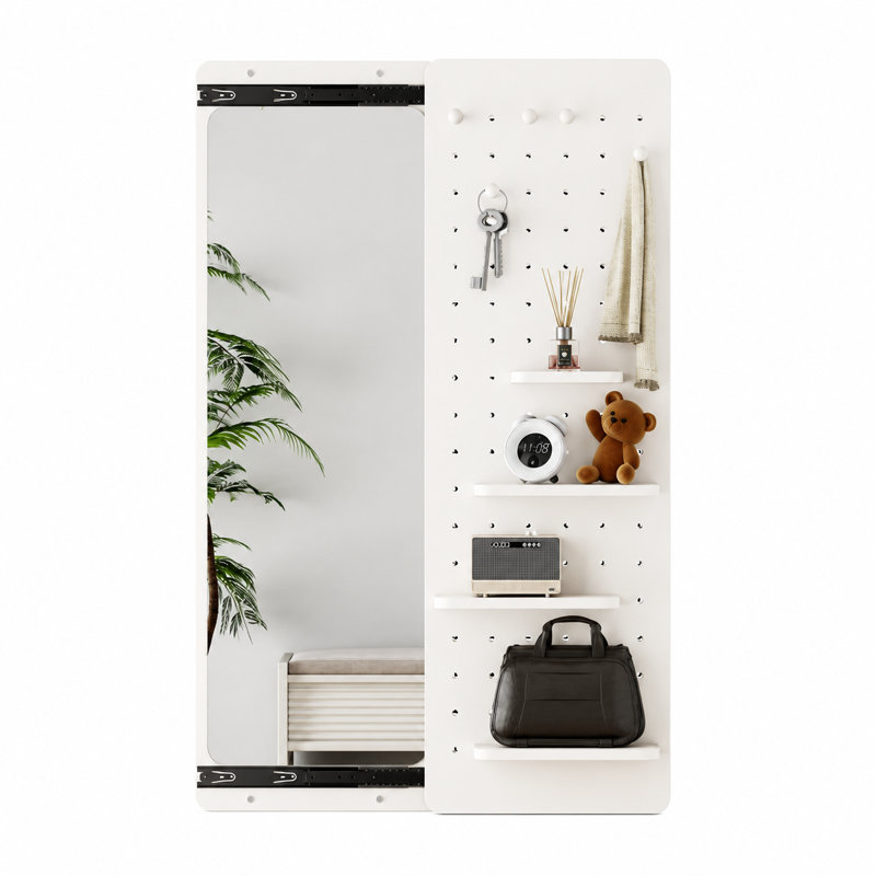 Miroir mural multifonctionnel pleine longueur, panneau coulissant, 47,6 po L x 15,7 po l, blanc, gain de place, pour chambre, salon et entrée