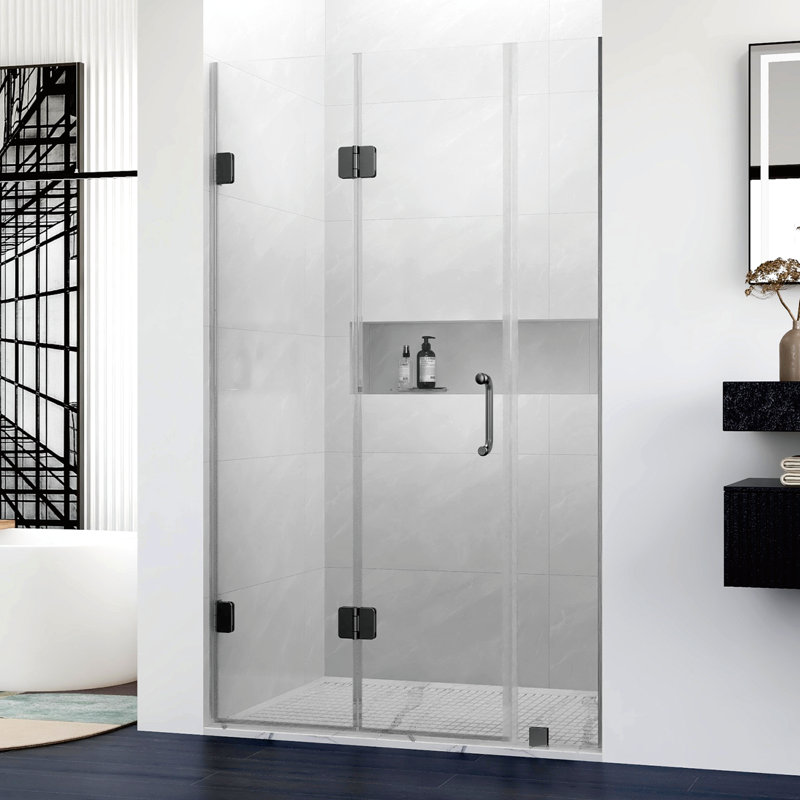 UKH10 56-1/2 in. to 57-3/8 in. W X 80 in. H Frameless BI-Fold Shower Door with U-Chanel and 3/8 in. (10mm) Clear Glass in Matte Black