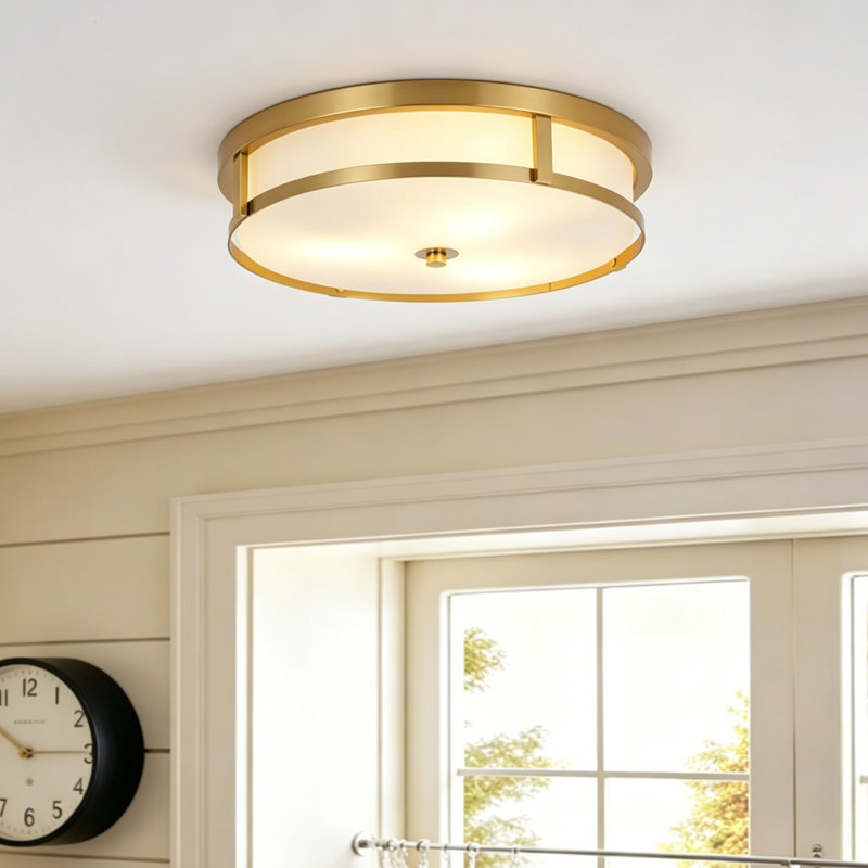 Plafonnier semi-encastré 3 lumières en verre, Doré