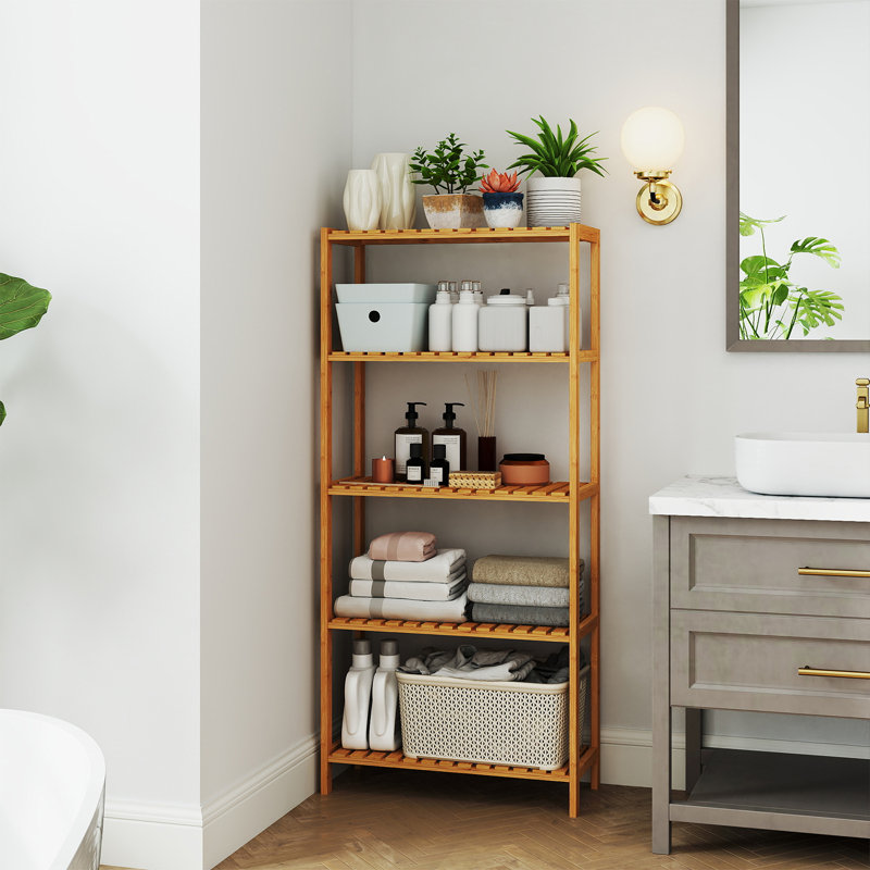 Étagère de rangement en bambou à 5 niveaux, multifonctionnelle, (5 tablettes) H 51,5 po x l 23,6 po x P 10,3 po