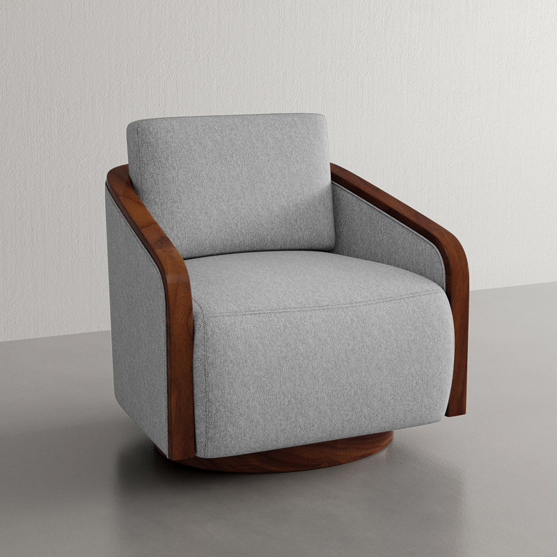 Upholstered Swivel Barrel Chair, Light Grey