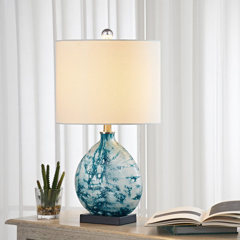 23.5" Modern Coastal Blue Glass Table Lamp with 3-Way Dimmable Lighting for Bedroom Living Room Study
