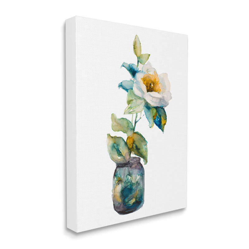 Arrangement floral blanc abstrait, Toile tendue, H 36 po x l 36 po x P 1,5 po