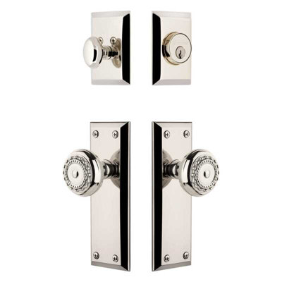 Grandeur Fifth Avenue Long Plate Entry Set with Parthenon Knob in Polished Nickel